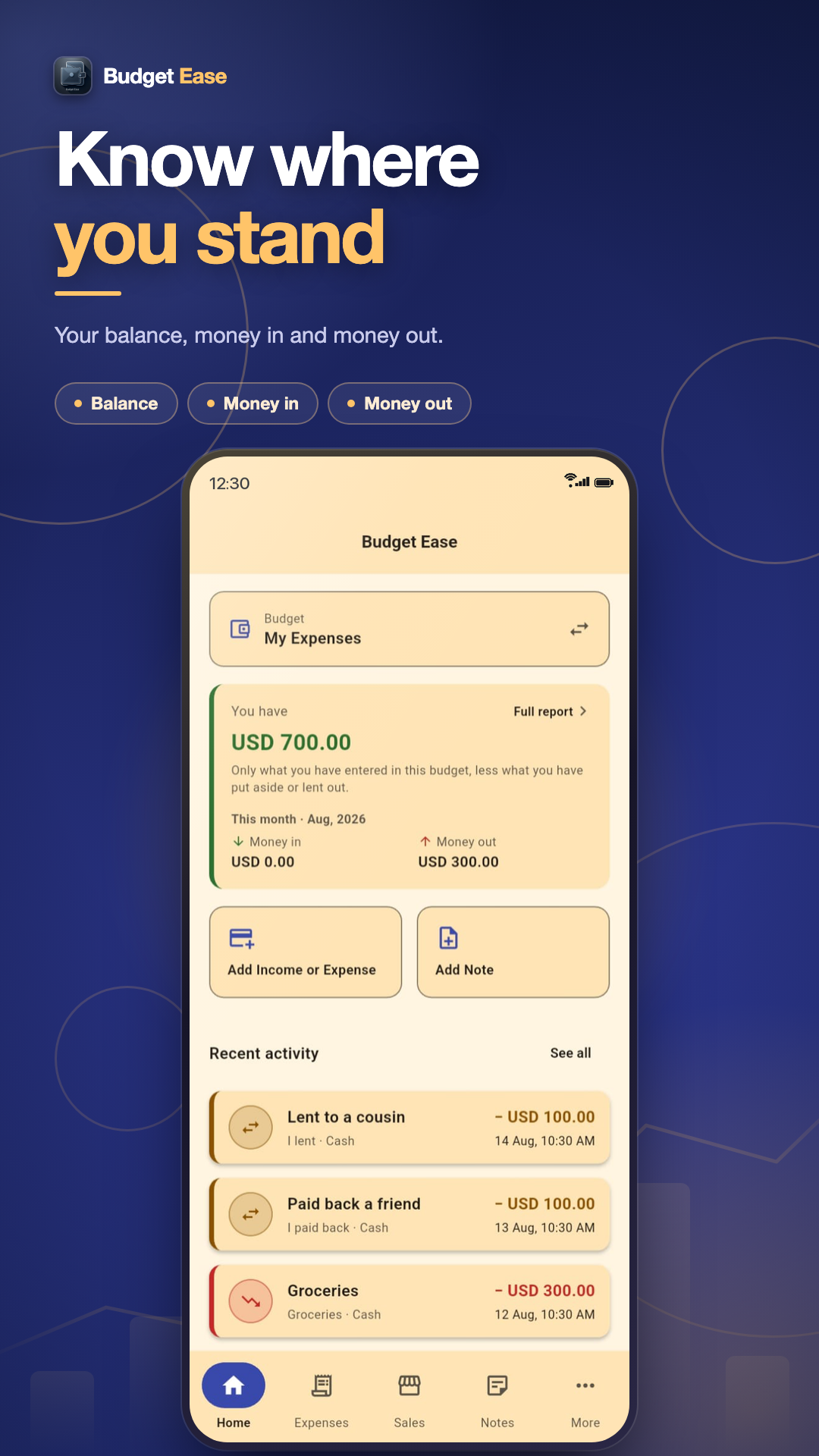 BudgetEase home screen
